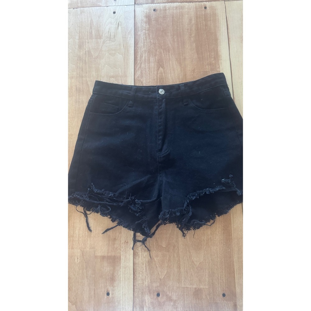 SHEIN Black High Waisted Raw Hem‎ Denim Shorts Size 6